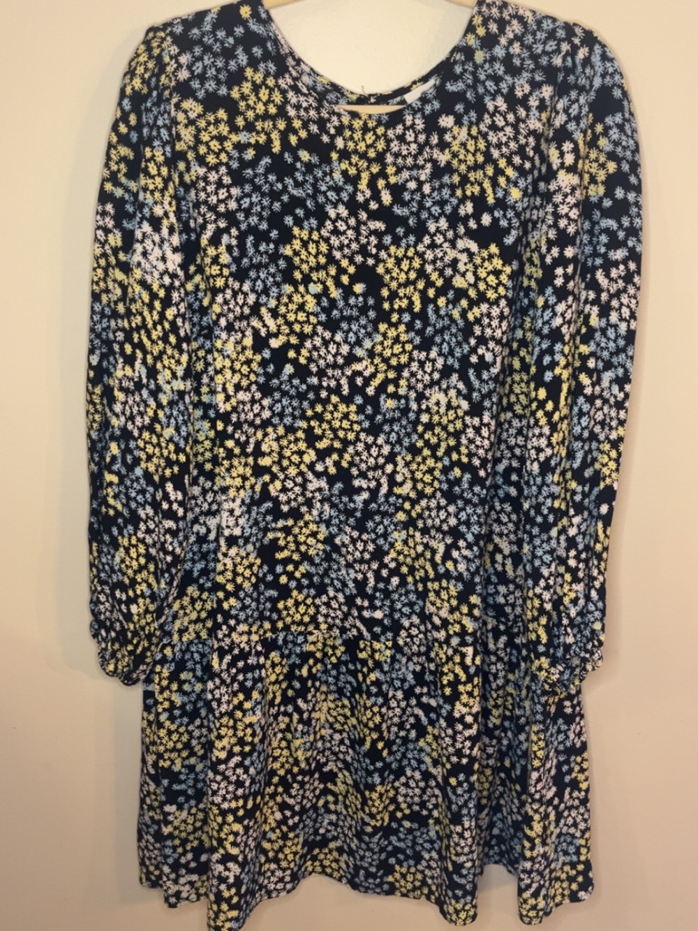 H&M Navy Floral Long-Sleeve Tiered Dress